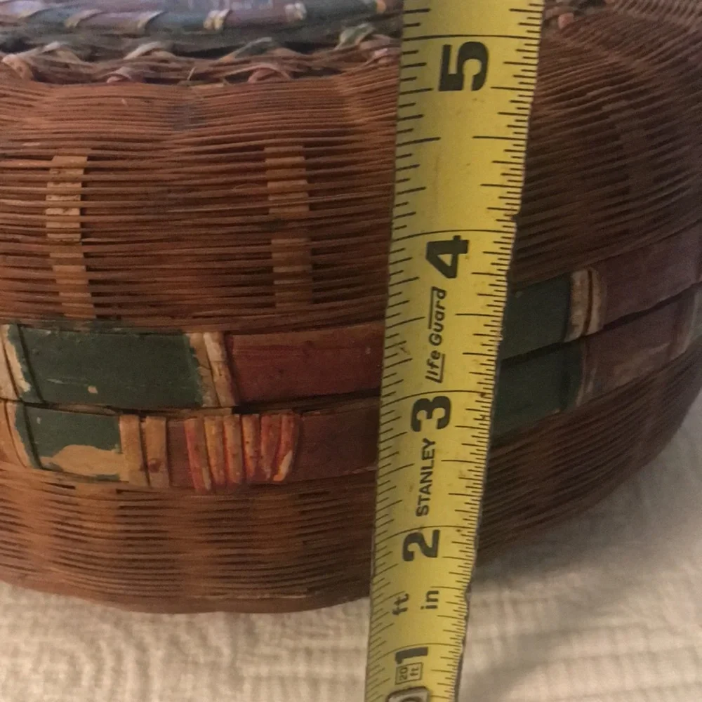 Chinese Tea Woven Wicker Basket Old Paint